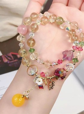 紫水晶招桃花手链女韩版时尚百搭串珠手镯多层手串手饰品配饰手环
