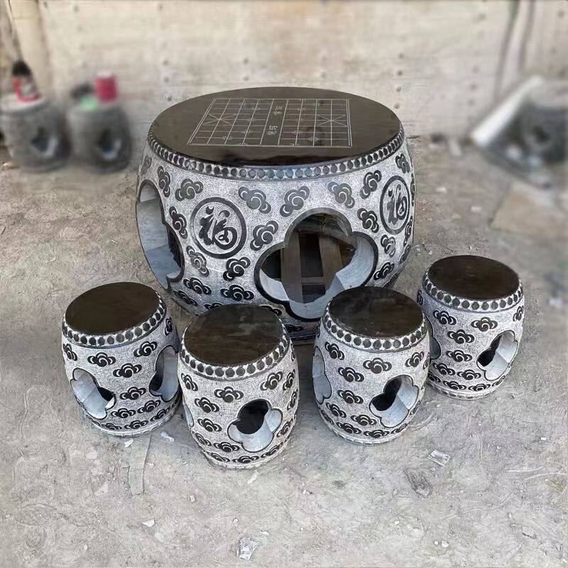 新品石桌石凳一套天然仿r古家用庭院户外别墅公园家居装饰圆桌镂