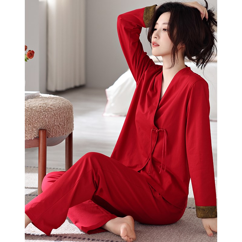 红色睡衣女士长袖春秋季2024新款喜庆结婚和服家居服本命年夏