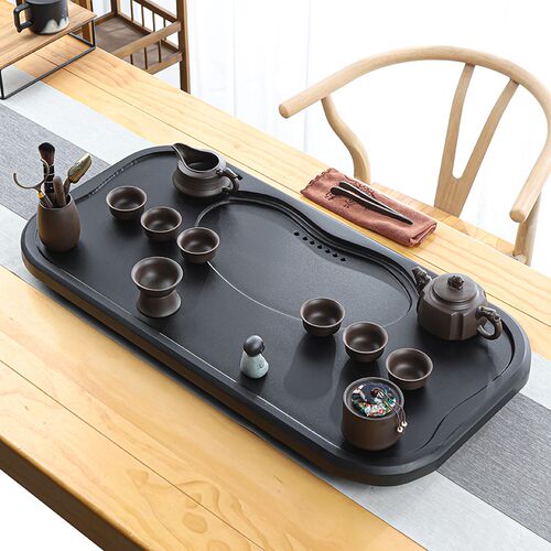 整块乌金石茶盘一体茶具套装家用功夫客厅茶台天然简约泡茶托盘