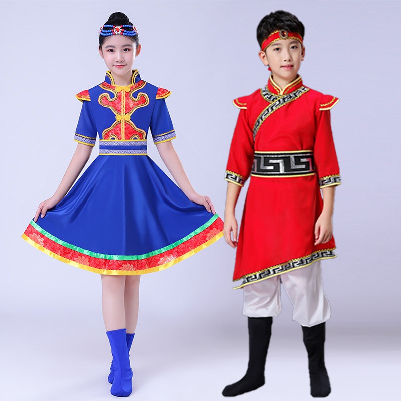 速发新款六一儿童少数民族服装男女童短袖蒙古族藏族苗族舞台演出