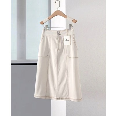 特别推荐 《入夏梧桐》原白x色斜插袋高弹力鱼尾A字斜纹牛仔半裙