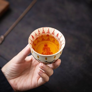Y25E万佛主人杯我佛瓷杯草木灰品茗杯陶瓷单茶杯千佛供杯茶盏功夫