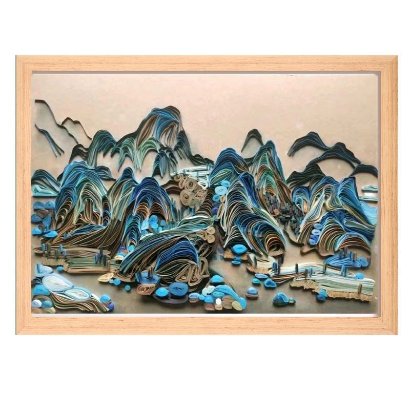 4开衍纸千里江山图折纸学生手工立体画作业幼师设计diy国风手作