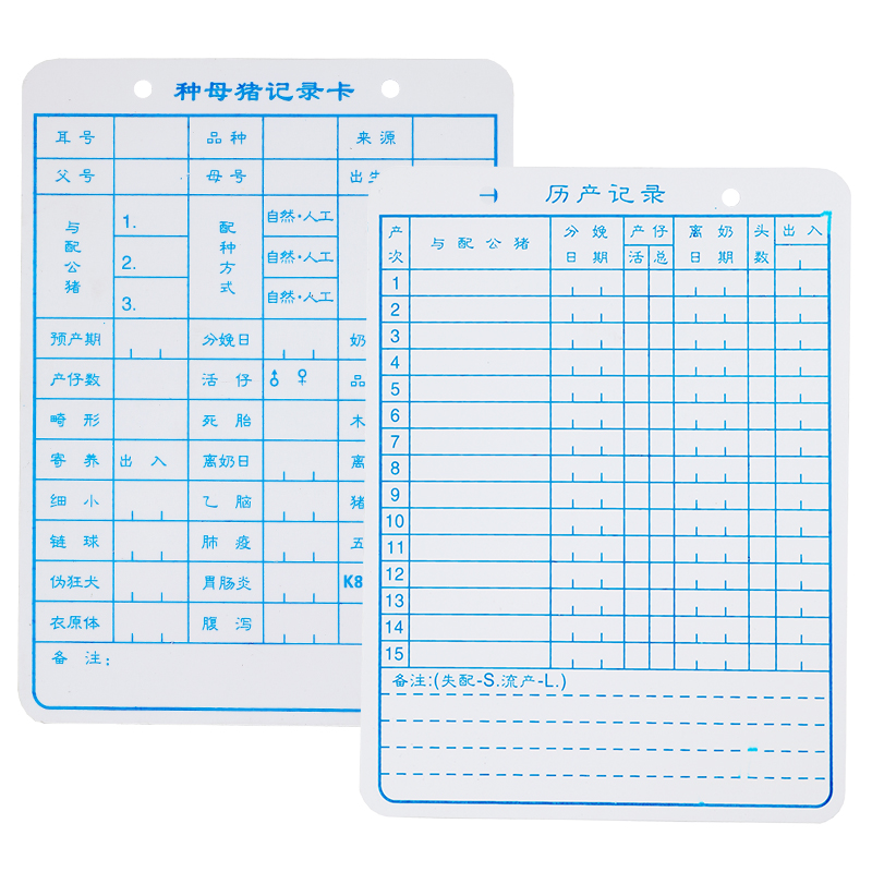 极速种母猪记录卡双面分娩档案管理卡种猪档案疫苗母猪历产卡养猪