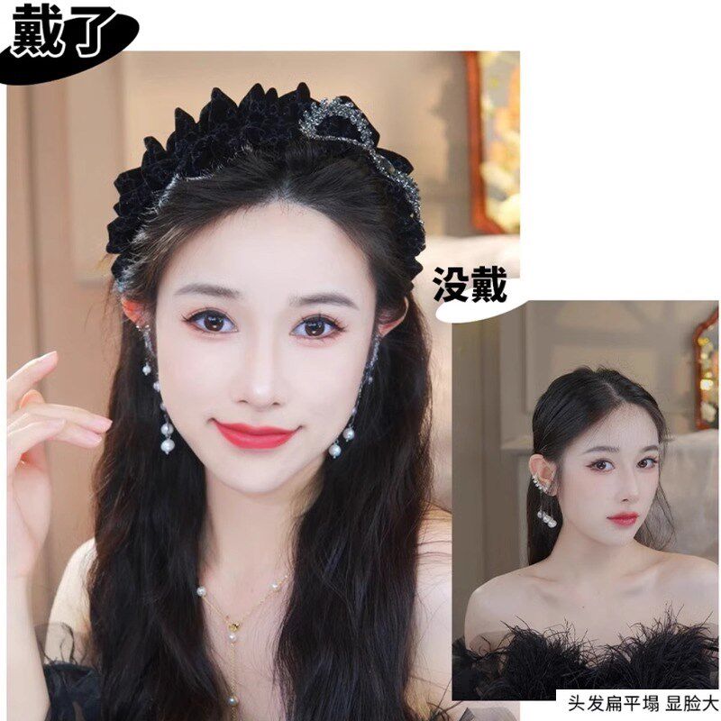 秋冬丝绒水钻星点发箍女2024年新款宽边高颅顶压发宽头箍洗脸发卡