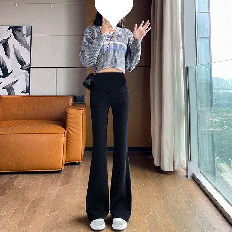 孕妇裤秋冬季加绒加厚时尚外穿显瘦欧棉绒微喇叭裤托腹加长款冬装