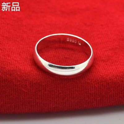 正品999纯银戒指男女光面情食指环对侣戒去风潮人足990银饰新品