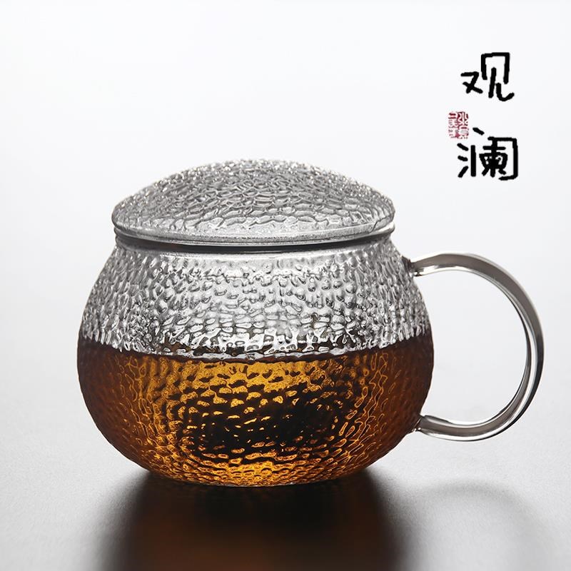 大容量耐热玻f璃泡茶杯家用水杯茶水分离办公室锤纹过滤花茶杯带