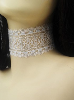 黑色蕾丝宽边项圈颈带脖颈饰w品女锁骨链简约颈链项链女遮疤痕颈