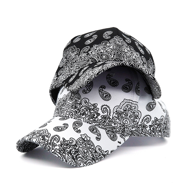 极速Hip Hop Women's Baseball Cap Black White Floral Cashew P