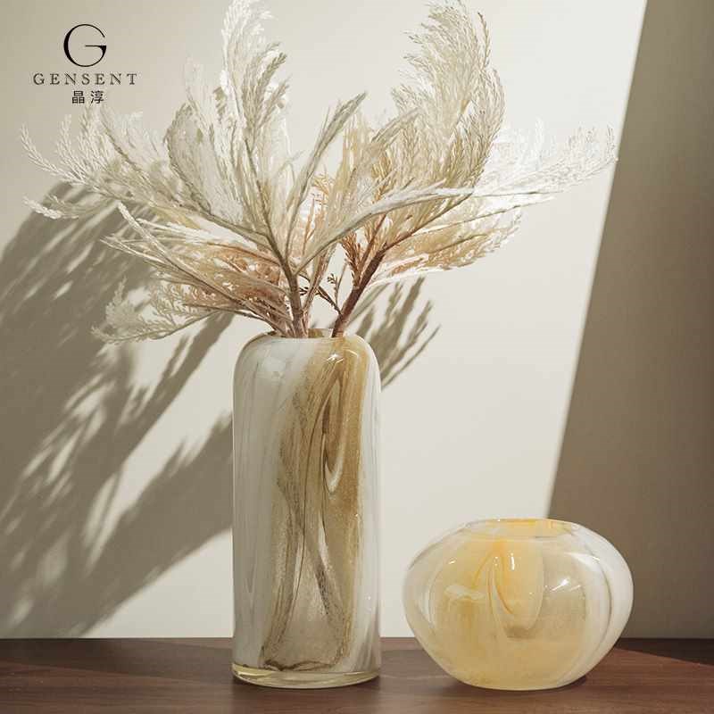 仿瓷中古白玉质玻璃花瓶 新中式复古客厅博古架装饰插花摆件