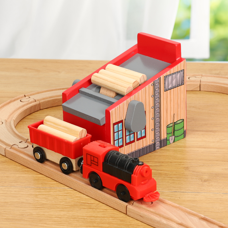 仿真伐木场房子兼容赛车小车木质米兔brJio轨道配件配饰儿童玩具