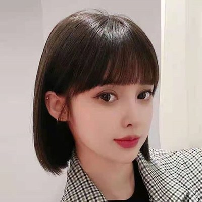 假发一刀切短发女真发全头套新款漫画刘海减龄真发高端许昌假发套