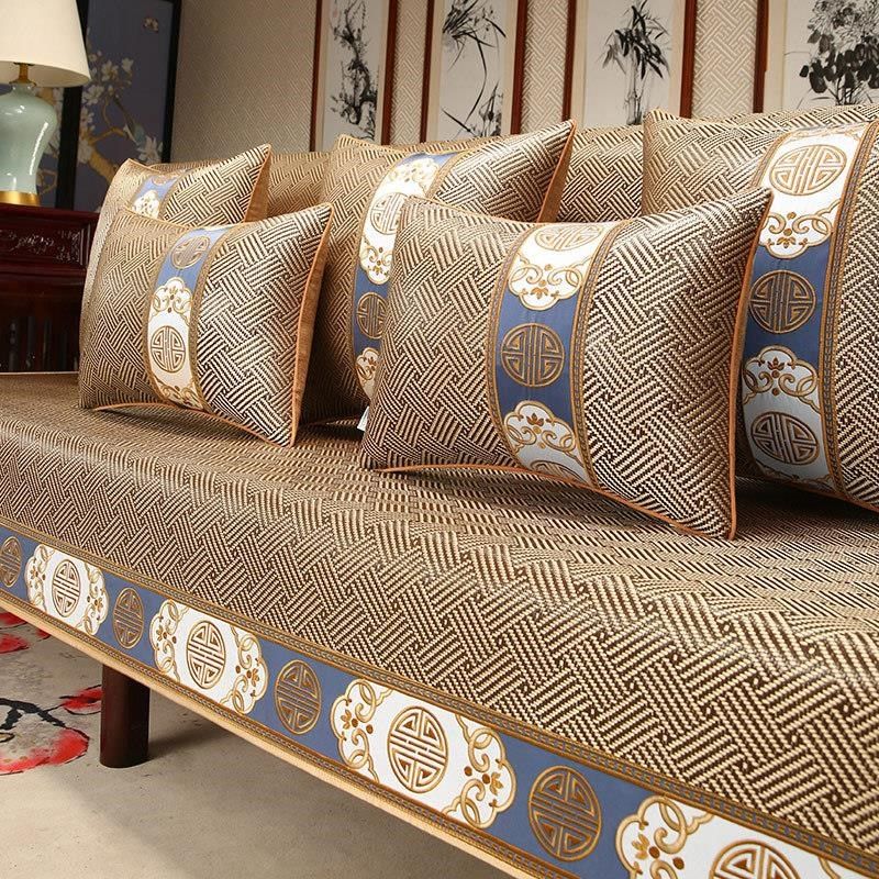 藤席红木沙发坐垫夏季冰丝沙发垫凉席凉垫防滑实木家具套罩盖布巾