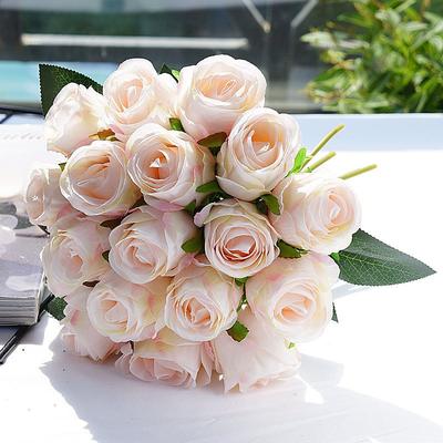 极速18pcs/lot Rose Artificial Flowers Wedding Bouquet Silk R