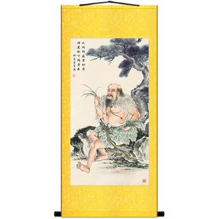 极速神农尝百草图画像 炎帝神像画 复古卷轴挂画装饰字画来图定制