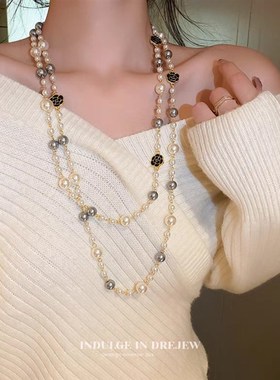 新中式国风珍珠项链2024新款爆款女多层叠长款夏季旗袍配饰毛衣链