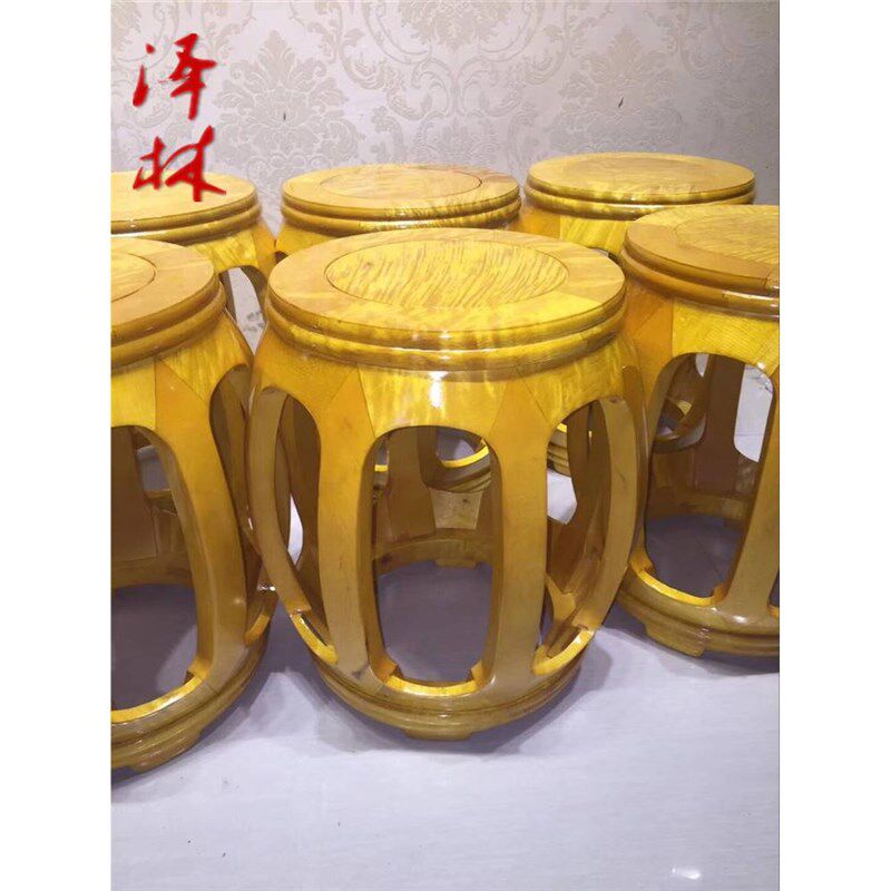 大叶楠凳子金丝楠木家具椅子圆鼓凳家居摆件实木独板榫卯工艺新品