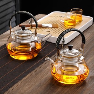 煮茶壶耐热玻璃蒸茶器电陶炉加厚围炉泡茶器家办公炭火加热壶手绘