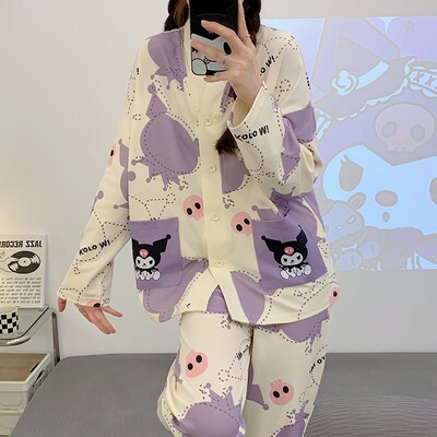 春秋季睡衣女棉质长袖2024年新款秋天薄款可爱和服女士套装家居服