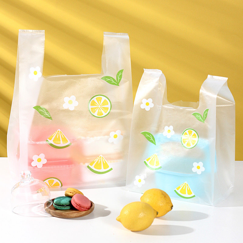现货食品背心袋轻食水果捞烘焙甜品打包袋水O果可爱塑料袋超市购