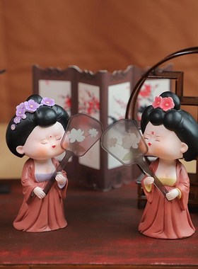 西安唐仕女摆件酒柜车载可摇头古风娃娃创意中国风工艺品家居装饰