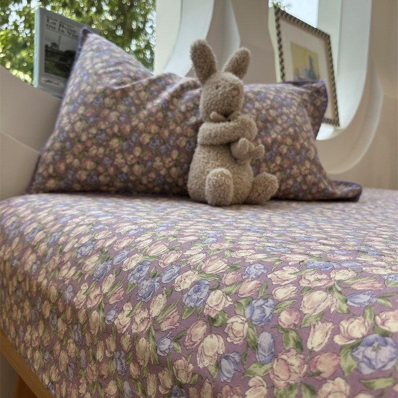 A类母婴双层纱魅紫小碎花床笠床单单件床罩1.35米全棉保护套,床上用品,床单,淘宝优惠券,粉丝福利购,淘宝优惠卷