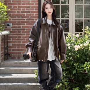 港式皮衣女春秋2024新款休闲机车服PU皮夹克大码女装小个子短外套