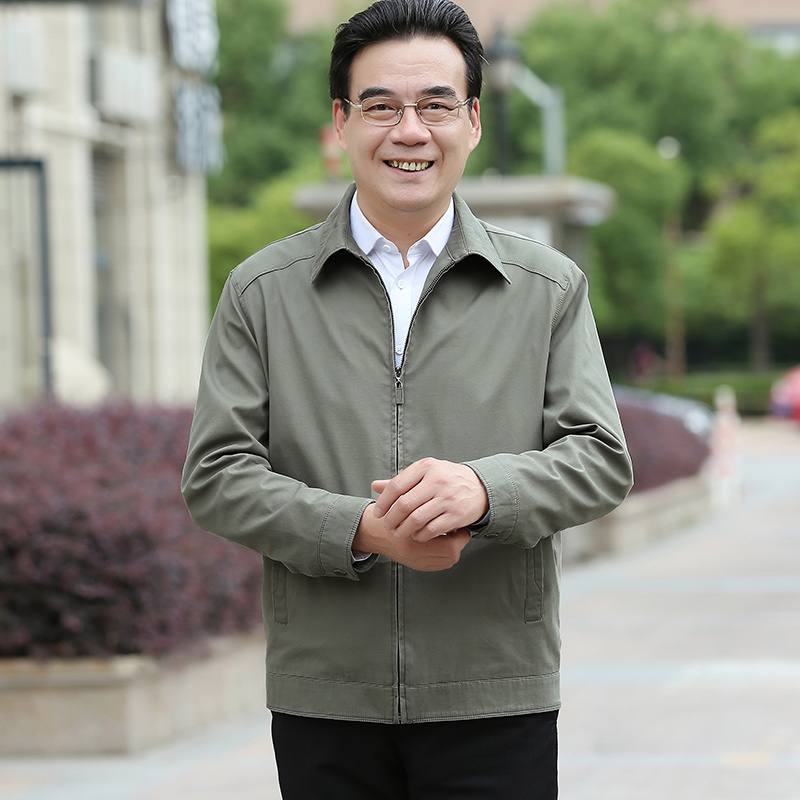 中老年男装老人纯棉夹克衫中年男士薄款休闲春秋外套爸爸秋装上衣