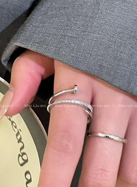 精致锆石钉搭戒指女小众性计时尚个设食指戒简约百子网红素圈指环