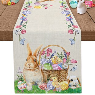 Tlbae Egd Easter Dining Duck Flower Runner Bunny UWedging