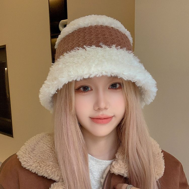 帽子女款秋冬天2023爆款网红白色显脸小盆帽韩版水桶兔毛绒渔夫帽