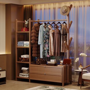 新款加厚衣架落地立式落地式挂衣架带抽屉家用卧室结实承重衣现货