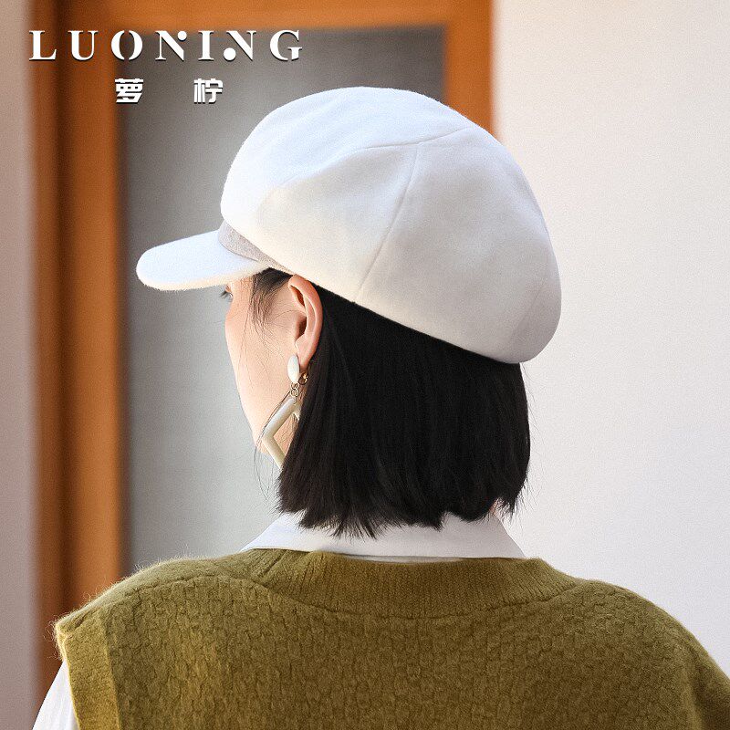 白色鸭舌帽女秋冬韩版休闲优雅八角帽子冬天出游报童帽宽檐显脸小