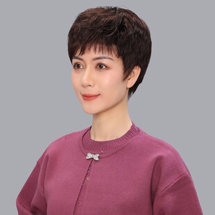 新款全真发假发套女专用全头女短发真人发短卷发圆脸假发送妈妈