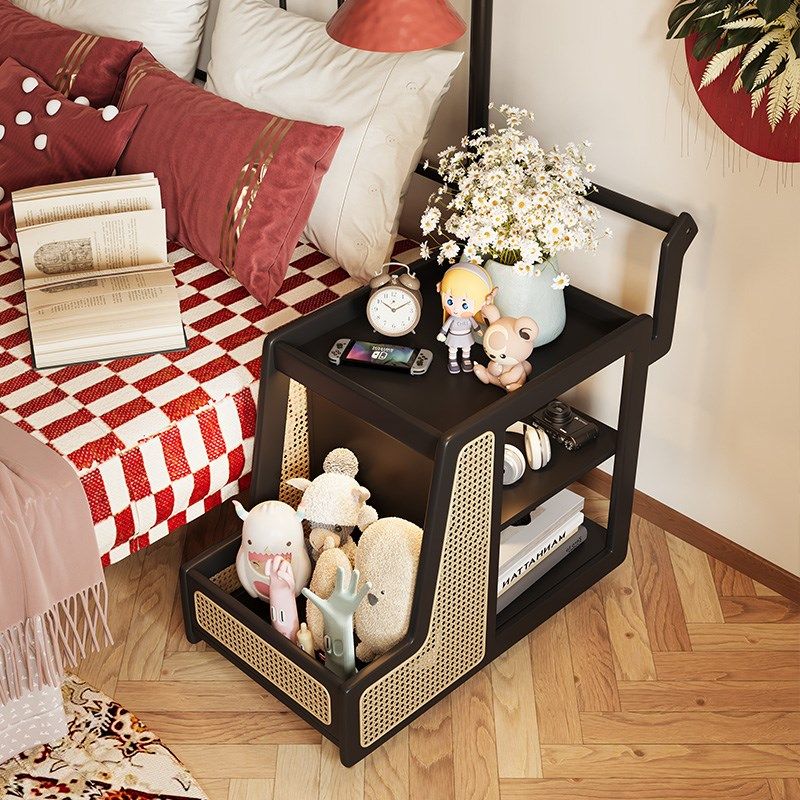 黑色边几小推车可移动实木茶几桌家用带轮旋转客厅沙发旁边的边柜,住宅家具,移动边几/推车,淘宝优惠券,粉丝福利购,淘宝优惠卷