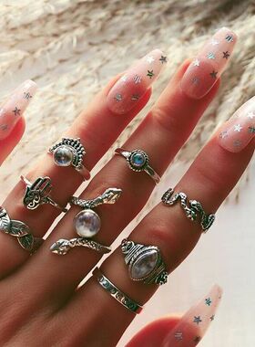 小众高货30 Styles Ring Set For Women Crystal Geometric Finge