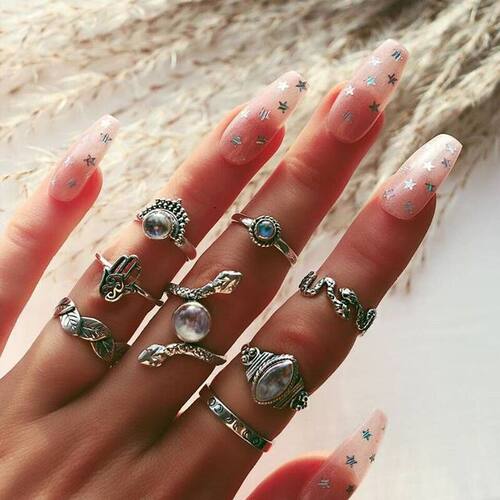 小众高货30 Styles Ring Set For Women Crystal Geometric Finge