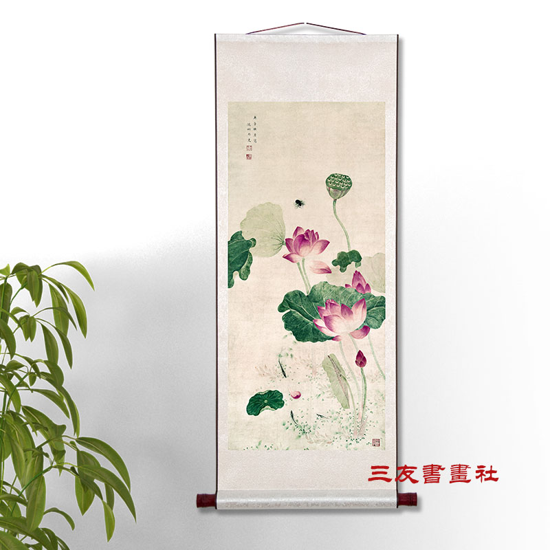 国画荷花卷轴挂画古画花卉装饰复制画立轴已装裱卧室客厅挂墙中式