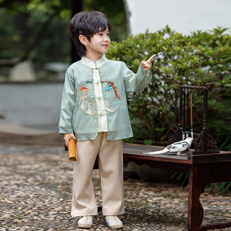 新品国风汉服男童2024新款民族风男宝宝国学服唐装儿童演出服套装