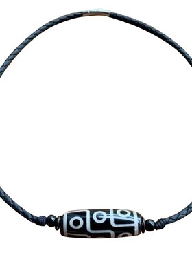 九眼天珠项链男正品横穿锁骨链挂绳藏式皮绳短款男生锁骨绳黑色潮