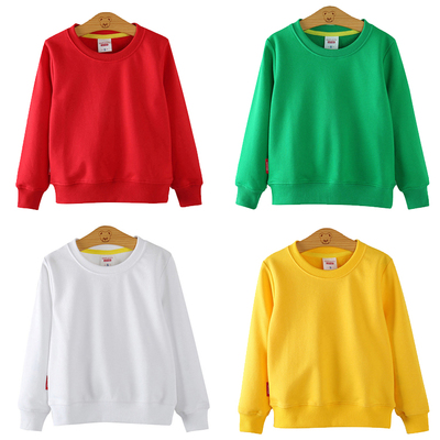 宝宝绿色圆领卫衣 儿童s纯棉衣服 男童大红色上衣女童白色长袖黄