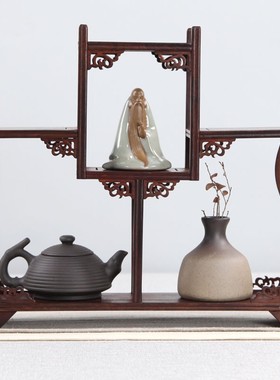 红木博古架紫砂茶壶架茶叶架实木多宝阁工艺N品摆件红酸枝家居饰