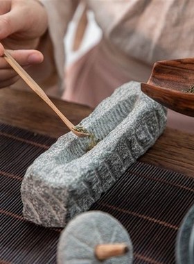 青石碾子唐代宋代复古茶碾捣药臼碾压器茶百戏用具小型家用小石臼