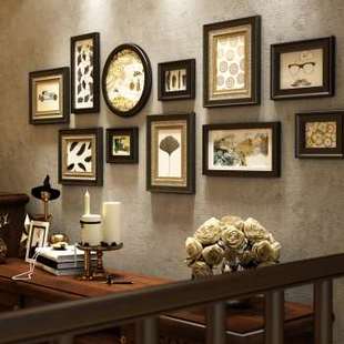 照片墙相框墙组合免打孔客厅沙发餐厅创意复古挂 极速新品 实木美式
