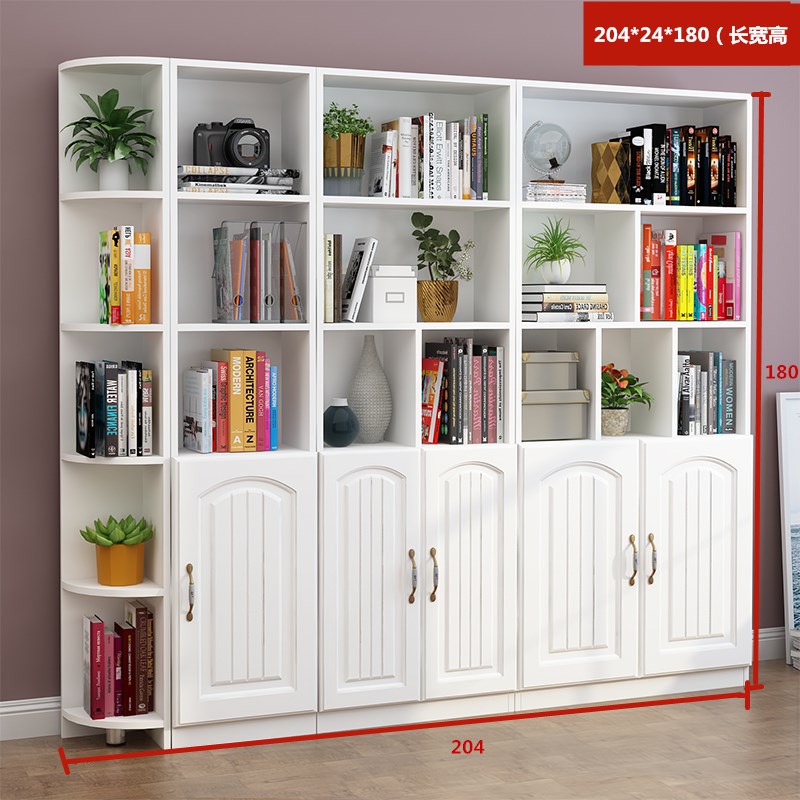 7T书架置物架实木带门儿童简易书橱客厅省O空间储物柜子落地书