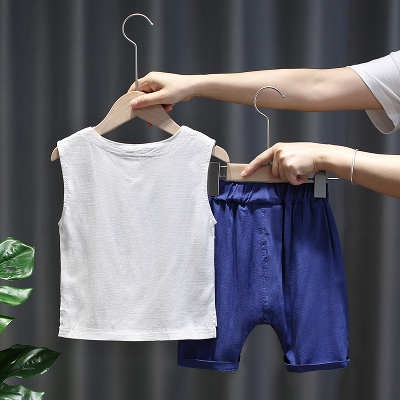 男童夏季中国风唐l装宝宝汉服背心套装婴儿童装薄款棉麻无袖两件