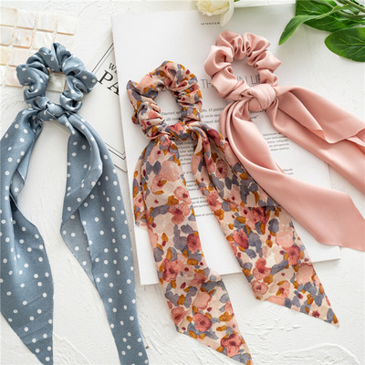 速发Fashion Floral Print Scrunchies Solid Color Hair ribbon