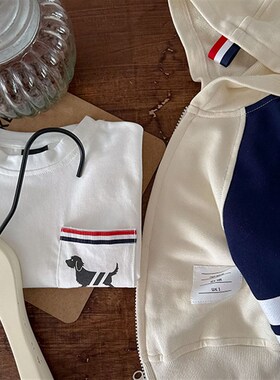 儿童口袋T恤长袖男童装秋款宝宝白色上J衣潮小童韩版内搭衣女洋派